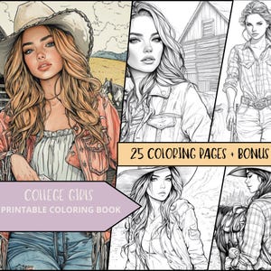 Western Cowgirls Coloring Book, Printable Wild West girl Coloring Pages, Grayscale Coloring Book for Adults Kids, relaxing Coloring sheets