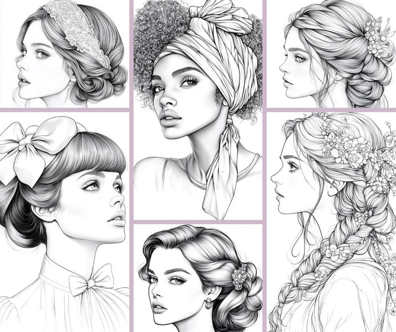 Woman Hairstyles Coloring Pages, 40 Printable Coloring Pages for Adult ...