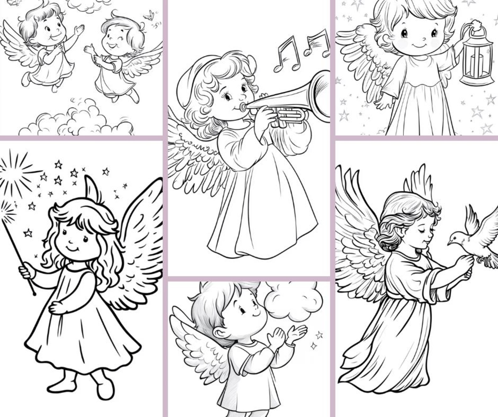 Angel Collection Sheets Angels Coloring Page, Cute Printable Coloring Sheets, Religious ...
