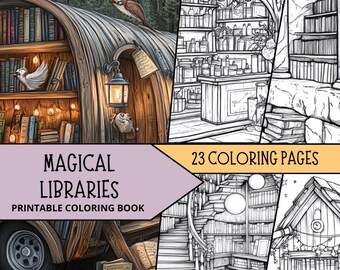 Magical Library Coloring Book, Coloring Book For Book Lovers, Printable Coloring Pages for Adult, Relaxing Coloring Book, interior coloring