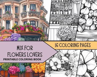 Flower Lover Coloring Pages, Stress Relief coloring Sheets, Nature Coloring Book, Botanical Adult Coloring, Flower Coloring, Tropical Flower