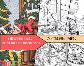Dibujos para colorear de elfos imprimibles, dibujos para colorear de Navidad, descarga digital, dibujos para colorear navideños, elfos navideños, dibujos para colorear para adultos y niños.