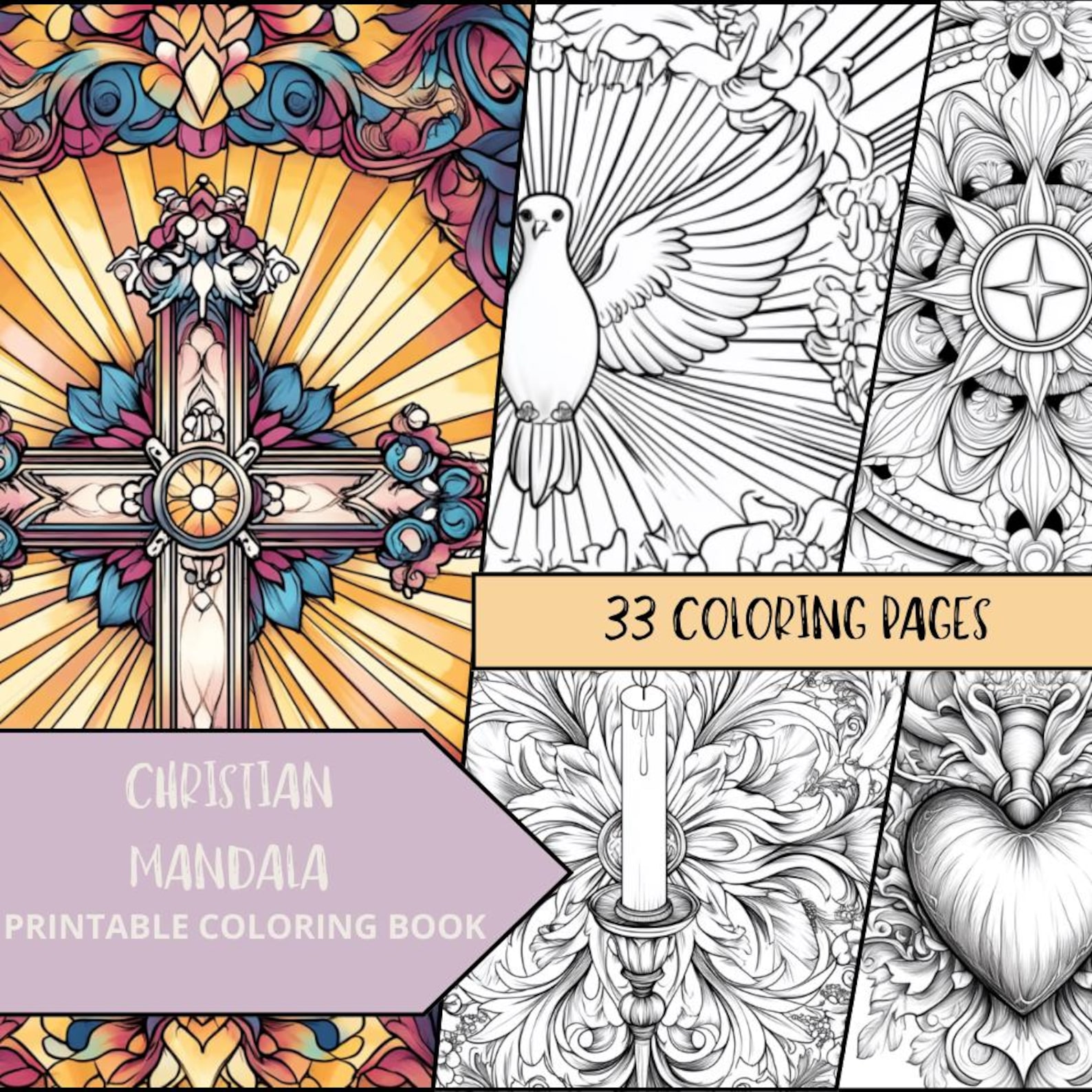 Christian Coloring Page, Printable Religious Mandala, Prayer Mandala