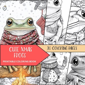 Frog Coloring, Digital Download, Adult Coloring Page, Animal Coloring Sheets, Coloring Pages for Adults, Relaxing Coloring, Xmas Coloring