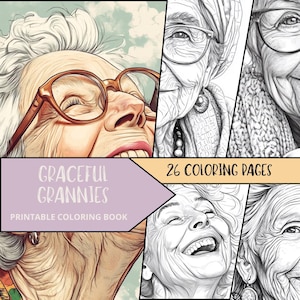 Woman Coloring Pages, Printable Coloring Pages for Adult, Grayscale Coloring Sheets, Relaxing Coloring Book, Grandma coloring pages, Granny