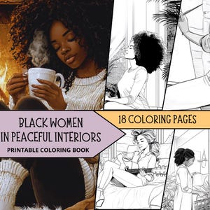 Black Woman Coloring Printable, Cozy Girl Coloring Pages for Adult, Grayscale Coloring Sheets, Relaxing Coloring Book, Fashion Coloring Afro