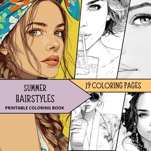 Woman Coloring Pages - Printable Coloring Pages for Adult - Summer Hairstyles Coloring Sheets - Relaxing Coloring Book - Fashion Coloring