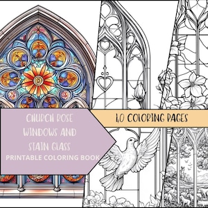 Stained Glass Windows Coloring Pages, Adult Bible Coloring Book, Church Coloring, Christian Coloring, Jesus Coloring Page, Digital Download
