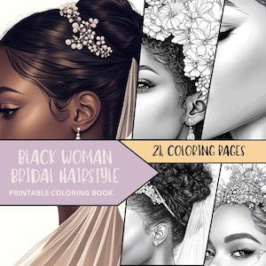 Black Woman Coloring Pages, Printable Coloring Pages for Adult, Hairstyles Coloring Sheets, Relaxing Coloring Book, Fashion Coloring, Bride