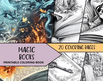 Magic Coloring Book, Fantasy Coloring, Mythical Creature Coloring Book, Adult Printable Coloring Pages, Instant Download, Relaxing Coloring