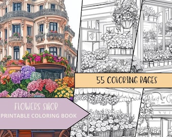 Disegni di fiori da colorare, Fogli da colorare antistress, Libro da colorare del negozio di fiori, Disegni botanici da colorare per adulti, Disegni da colorare della natura, Scala di grigi