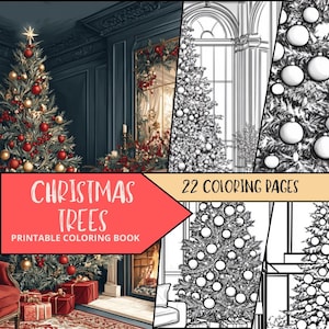 Christmas Tree Coloring, Holiday Coloring Pages, Digital Download, Xmas Coloring Page, Christmas Coloring, Adult Winter Coloring Book