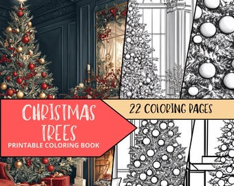 Christmas Tree Coloring, Holiday Coloring Pages, Digital Download, Xmas Coloring Page, Christmas Coloring, Adult Winter Coloring Book