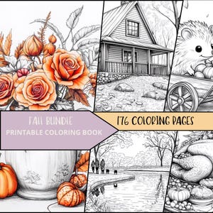 Fall Coloring Pages Bundle, Thanksgiving Coloring, Autumns Leaves Coloring Book, Coloring Printable, adult Coloring, PDF Digital Download