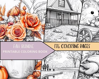 Fall Coloring Pages Bundle, Thanksgiving Coloring, Autumns Leaves Coloring Book, Coloring Printable, adult Coloring, PDF Digital Download