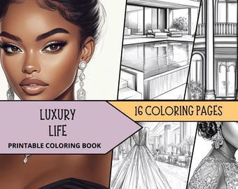 Luxury Printable Coloring Pages for Adult, Fashion Women Coloring Sheets, Relaxing Coloring Book, Elegant Black Woman Coloring Pages
