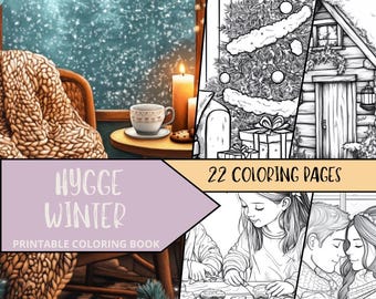 Christmas Coloring, Hygge Christmas Coloring Pages, Digital Download Xmas Coloring Page, Winter Holiday Snow Coloring, Adult Winter Coloring
