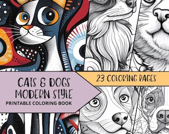 Kleurplaat katten, afdrukbare digitale download, kleurplaten volwassen katten, kleurplaten hond, katten om in te kleuren, kleurplaten dieren
