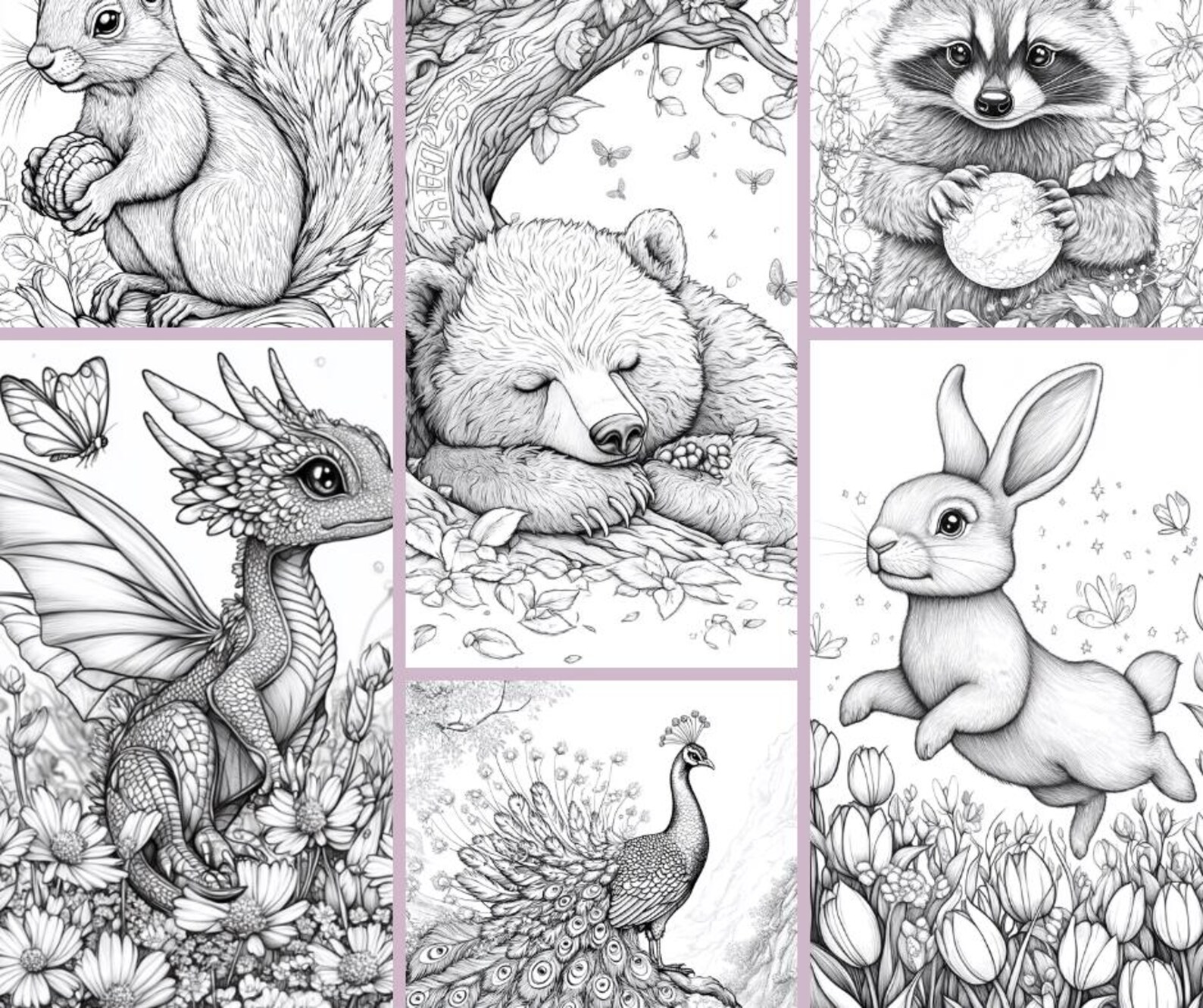 Magical Forest Animals, Printable Digital Download Adult Coloring Pages ...