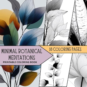 Botanical Coloring Pages Minimal, Stress Relief coloring Sheets, Nature Coloring Book, Botanical Adult Coloring, Flower Coloring, Greyscale