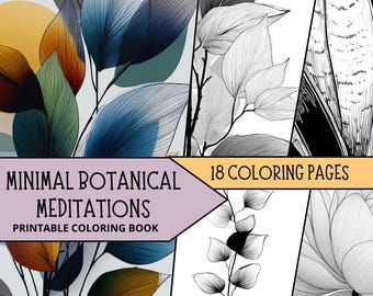 Botanical Coloring Pages Minimal, Stress Relief coloring Sheets, Nature Coloring Book, Botanical Adult Coloring, Flower Coloring, Greyscale