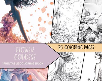 Elegant Woman Coloring Pages, Printable Coloring Pages for Adult, Floral Grayscale Coloring Sheets, Relaxing Coloring Book, Fashion Coloring