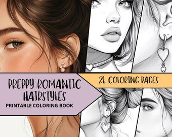Woman Hairstyles Coloring, Printable Coloring Pages for Adult, Grayscale Coloring Sheets, Relaxing Coloring Book, Fashion Preppy Coloring