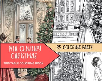 Christmas Coloring, Vintage Coloring Pages, Digital Download, Xmas Coloring Page, Winter Holiday  Snow Coloring, Adult Winter Coloring Book