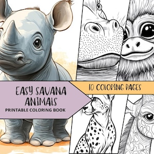 Kids Coloring Pages, Printable Digital Download, Savana Coloring Page, Animal Coloring Sheets, Coloring Pages for Kids, Relaxing Coloring