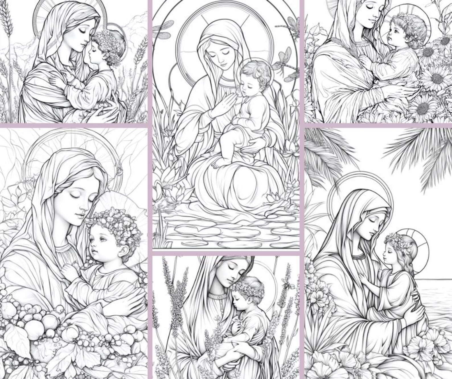 Virgin Mary Coloring Page, Printable Coloring Book, Religious Christian ...