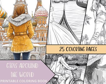 Modern Girls Coloring Pages, 25 Printable Coloring Pages for Adult, Grayscale Coloring Sheets, Relaxing Coloring Book, Fashion Coloring