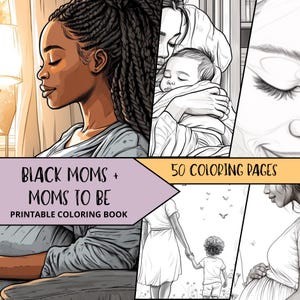 Black Woman Coloring Pages, Black Family Coloring, Relax Printable Coloring Pages for Adult, Mother&#39;s Day Coloring, Pregnancy Coloring Book