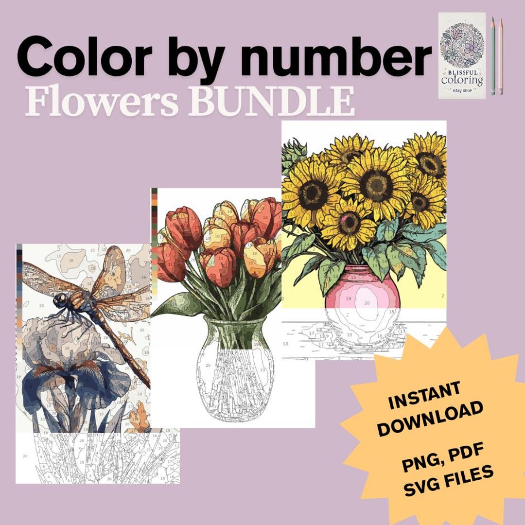 Color by Number Flowers, Flower Painting, Stress Reduction, Color by ...