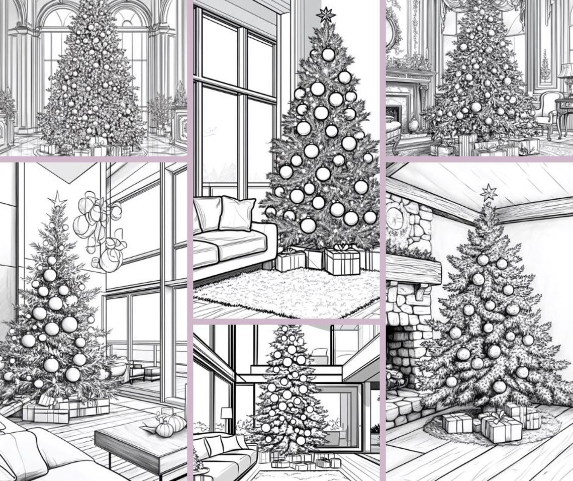 Christmas Tree Coloring, Holiday Coloring Pages, Digital Download, Xmas ...