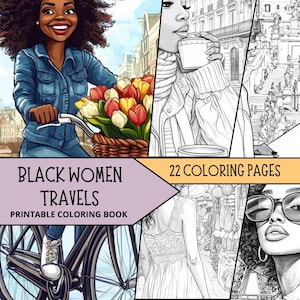 Black Woman Coloring Pages, Printable Coloring Pages for Adult, Grayscale Coloring Sheets, Relaxing Coloring Book Travel Adult Coloring Book
