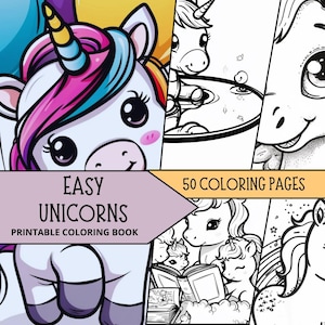 Einhörner Bilder zum Ausmalen, druckbare Einhorn Malseiten, einfache Malvorlagen, Stressabbau, Malseiten für Kind Mädchen Malbuch