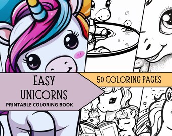 Unicorns Pictures To Color, Printable Unicorn Coloring Pages, Easy coloring Sheets, Stress Relief, Coloring Pages for Kid Girl Coloring Book