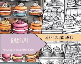Disegni da colorare di panetteria, disegni da colorare di decorazioni per torte, disegni da colorare di cibo, disegni da colorare stampabili per adulti, libro da colorare rilassante, disegni da colorare di un piccolo negozio.