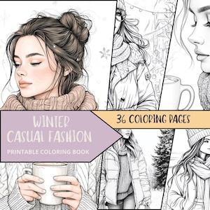 Beautiful Woman Coloring Page, Printable Coloring Pages for Adult,Grayscale Coloring Sheets,Relaxing Coloring Book, Fashion Coloring, Winter