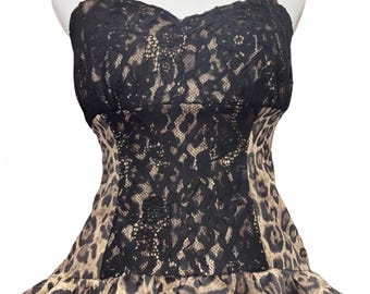 black lace leopard print top