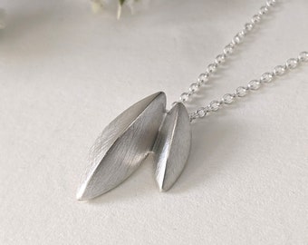 Small Pod Necklace, Brushed Sterling Silver, Minimalist Jewelry, Casual Elegant, Mother Daughter Necklace