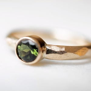 Gold Tourmaline Ring, Hammered 14k Gold Ring, Handmade Gemstone Ring, One of a Kind Ring, Handcrafted Tourmaline Ring, Tourmaline Solitaire