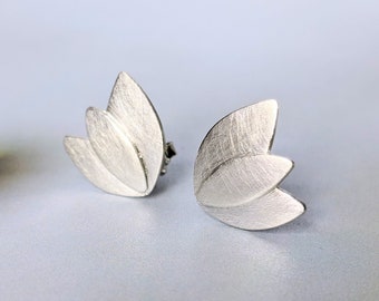 Medium Brass or Silver Leaf Post Earrings, Brushed Sterling Silver or Brass, Wings Post Earring, Botanical Studs, Minimalist Jewelry, Leaves