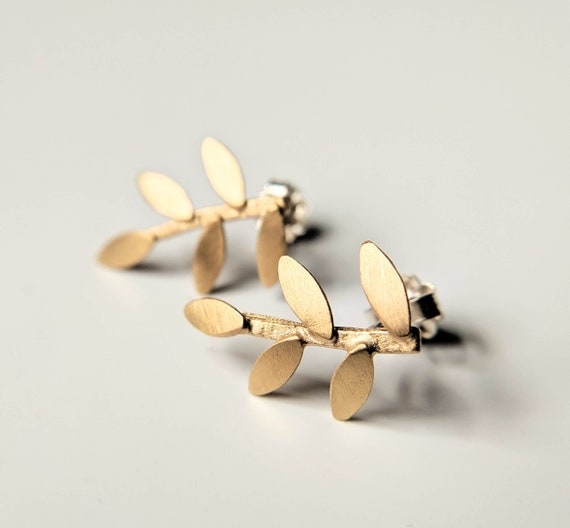 Buy Fern Post Earrings Large Brass Studs Gold Leaf Earrings