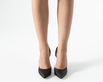 Handmade Black Vegan Leather Stiletto Heels – 10cm Pointed Toe Pumps