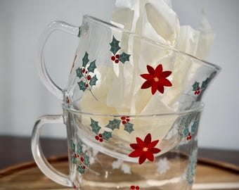 Clear Christmas Mug 15oz | Holiday Glass Coffee Cup | Hot Cocoa Mug | Christmas Tree Winter Mug | Holiday Gift for Friends & Family