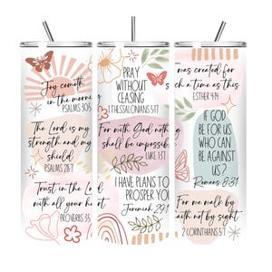 Inspirational Christian Tumbler – Floral Bible Verse Gift – Faith-Based Drinkware