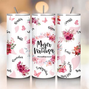 Mujer Virtuosa Proverbios 31:10 | Vaso Aislado con Flores | Regalo para Mujeres Cristianas