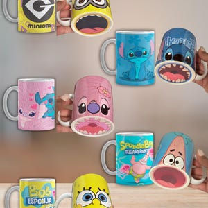 Cartoon Character Coffee Mug | 11oz Ceramic Cup | Fun Kids Mug | SpongeBob, Patrick, Stitch, Minions | Handwash Only | Gift for Fans image 1