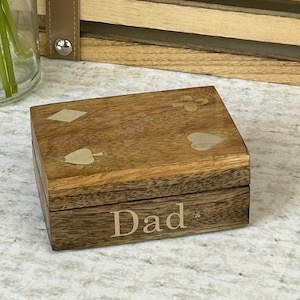 Personalisierte Holz Spielkarte Deck & Case Box Halter Messing Inlay Herren Geschenk
